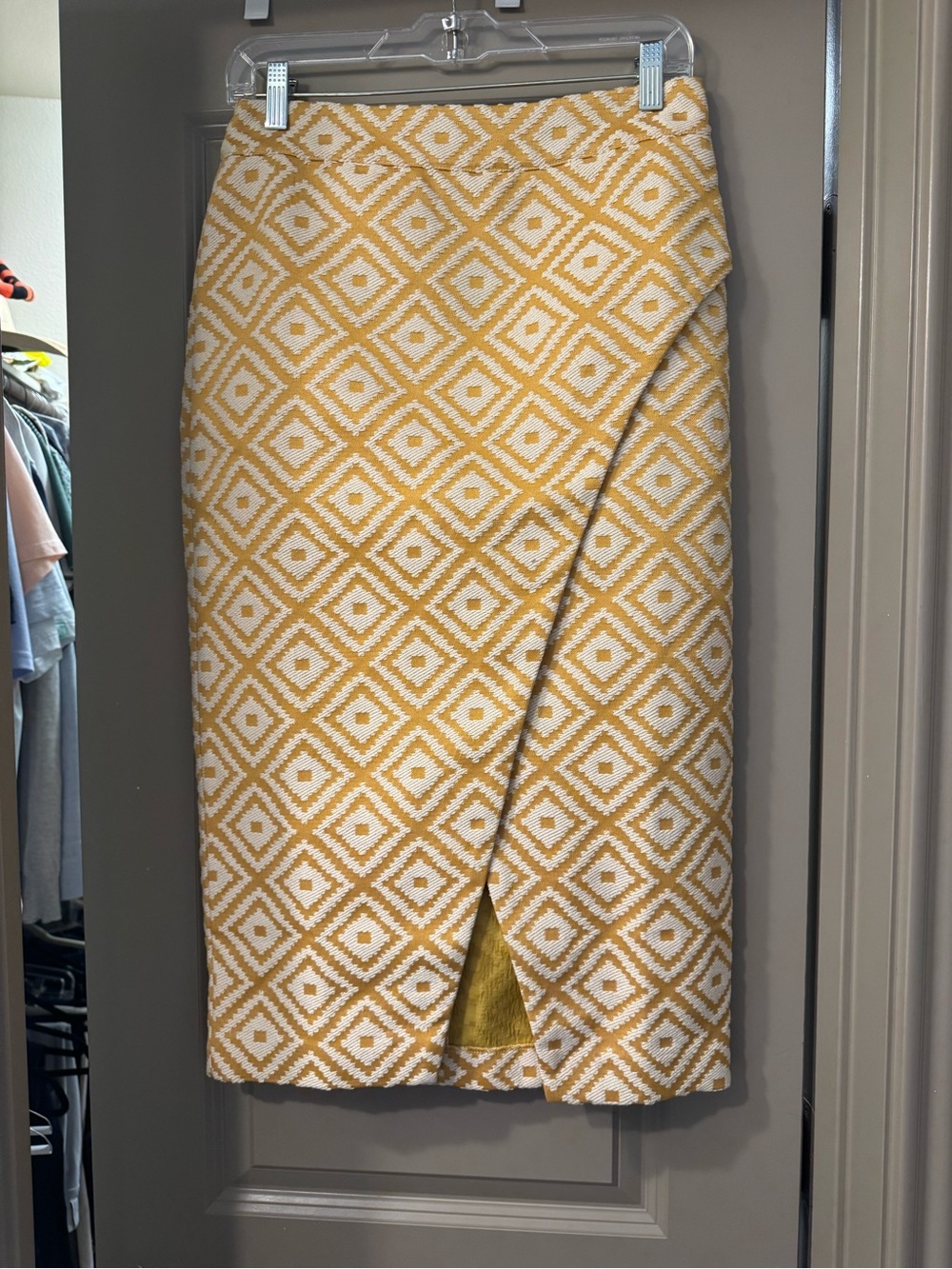 Tuckernuck Yellow and White Embroidered Pencil Skirt